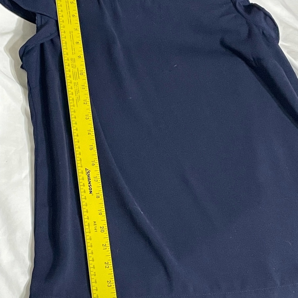 J. Crew Navy Ruffle Sleeve Top, Zipper Closure in Back. So much nicer in person. - Picture 11 of 13